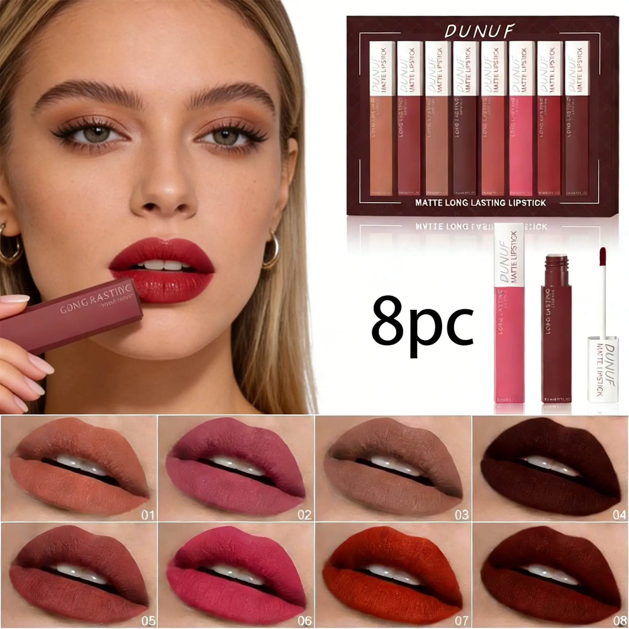 Velvet Matte Liquid Lipstick Set, 8 Neutral Shades, Long-Lasting, Smudge-Proof, Easy Application, Perfect Gift for Her