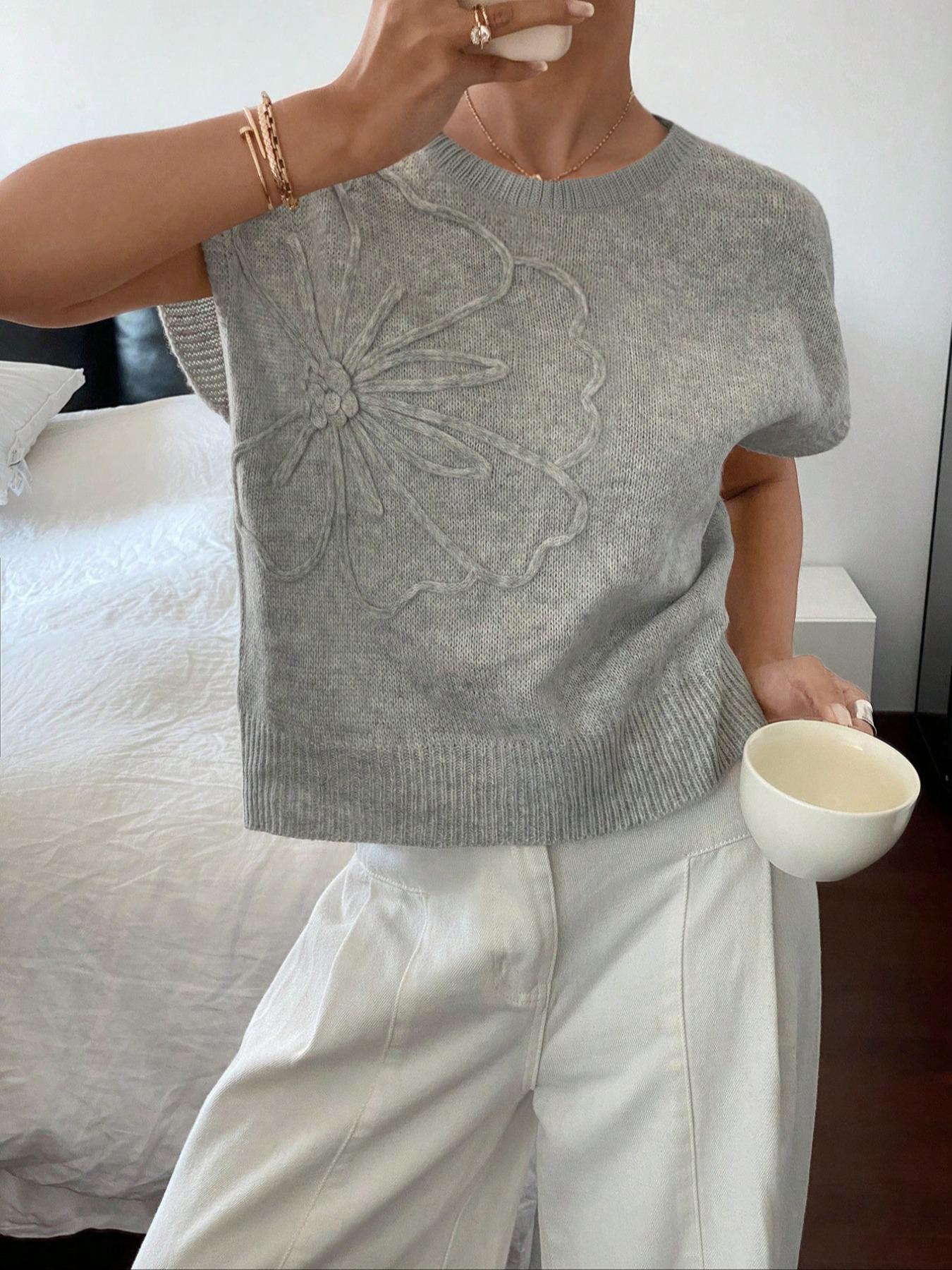 Elegant Round Neck Knit Vest for Women, Spring/Summer Loose Fit Sweater Vest, Stylish Casual Plain Pullover Top