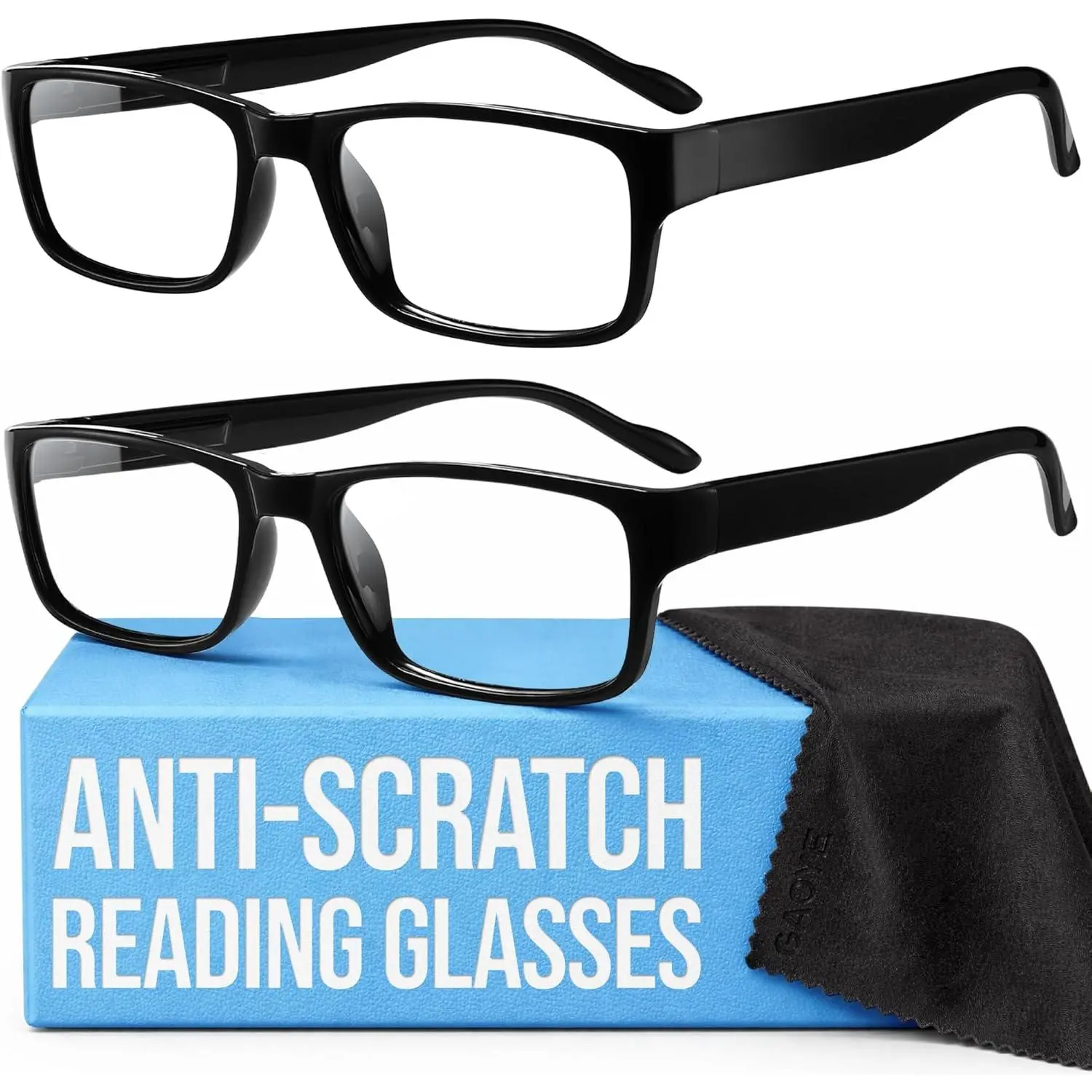 2-Pack Full Rim Rectangle Reading Glasses, Unisex Plastic Frame Fashion Eyewear with Blue Light Blocking and UV Protection, +1.5 Power, Eyewear Fashion, 1 Black + 1 Leoparde, Uv Protection Lens, Statement Frame Glasses, Adults, Uv Lenses, 1.5 Power Blue L
