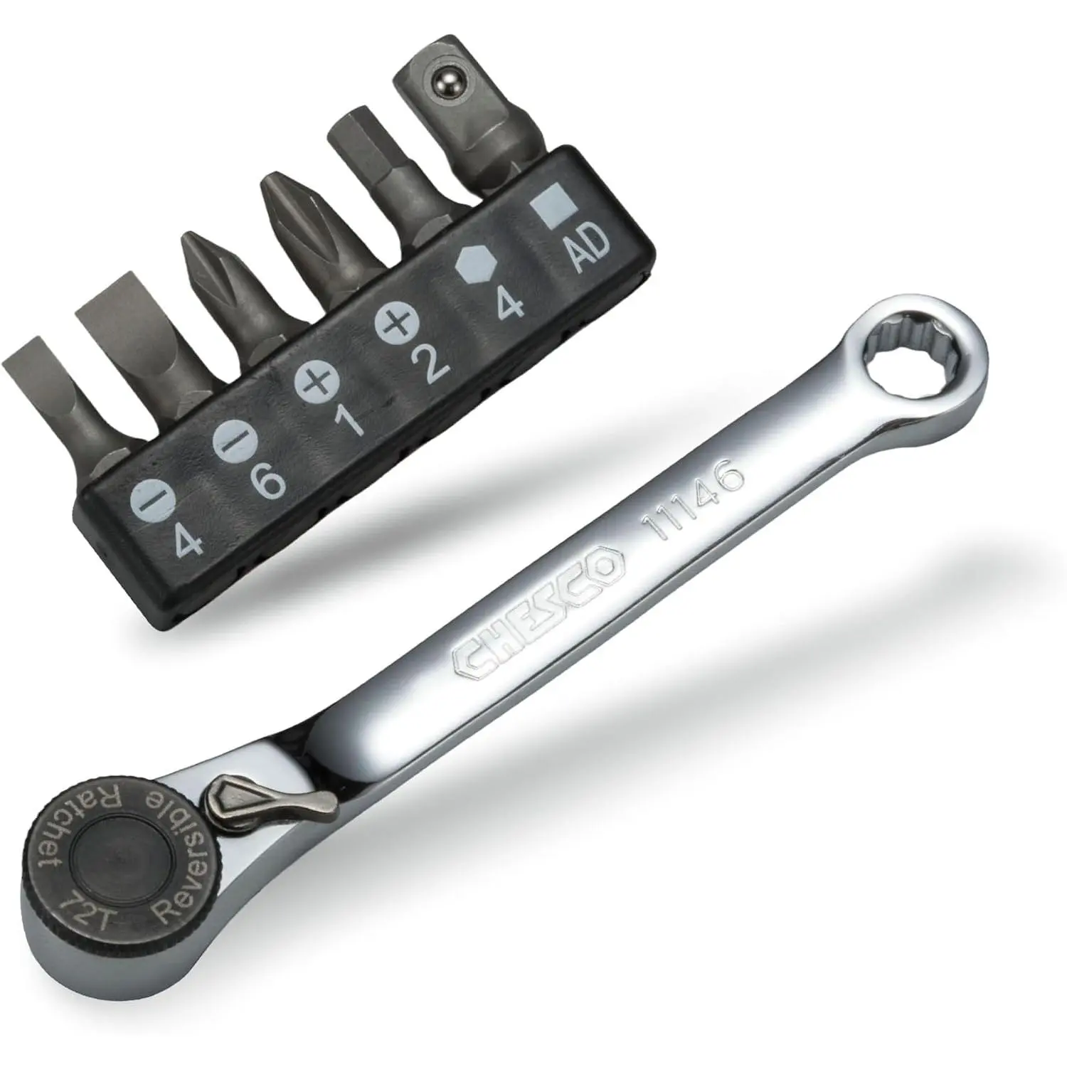 11146 Ultra-Compact Mini Ratchet Set, 1/4-Inch 6-in-1 Reversible Drive, Includes Socket Adapter & Bits, Stubby Size for Tight Spaces