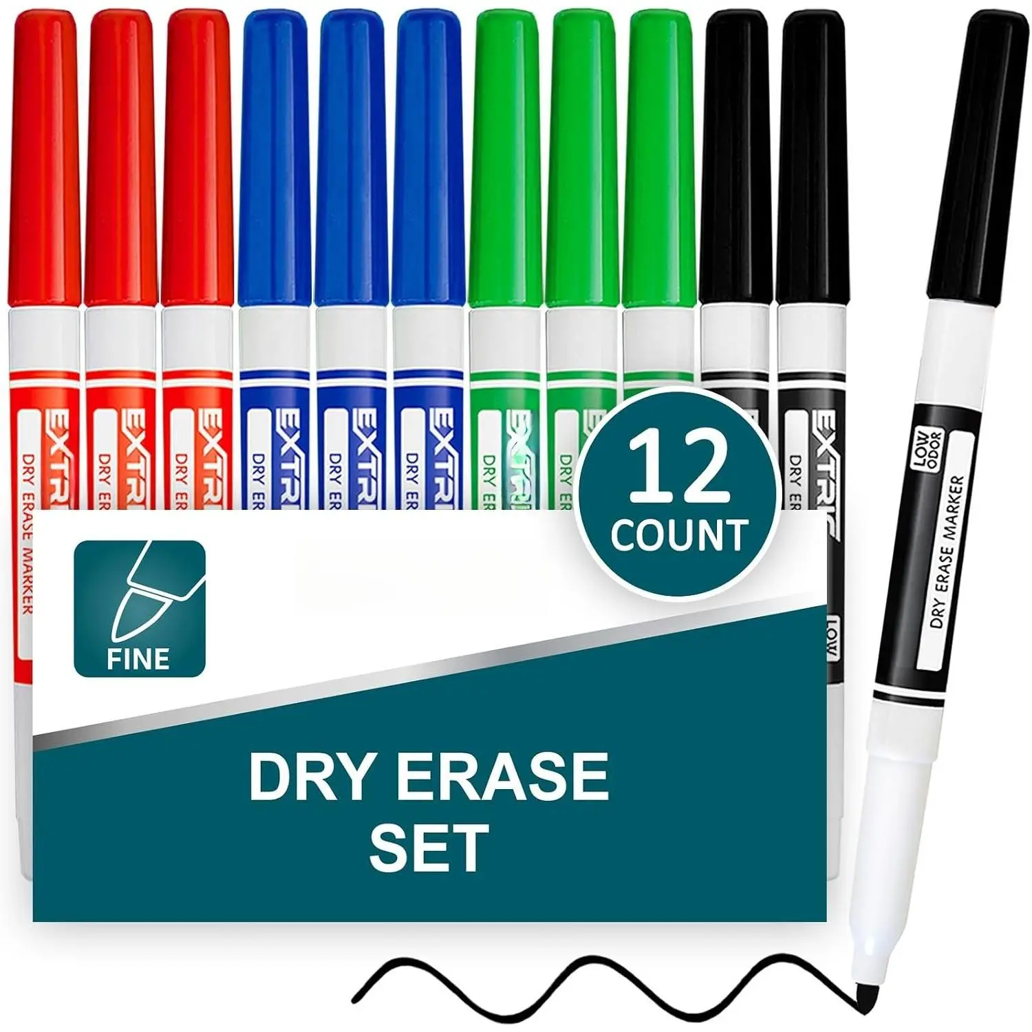 Dry Erase Markers Fine Tip, 12 Count Thin Whiteboard Markers, 4  Colors Fine Point Dry Erase Marker for , Skinny Marker for Whiteboard
