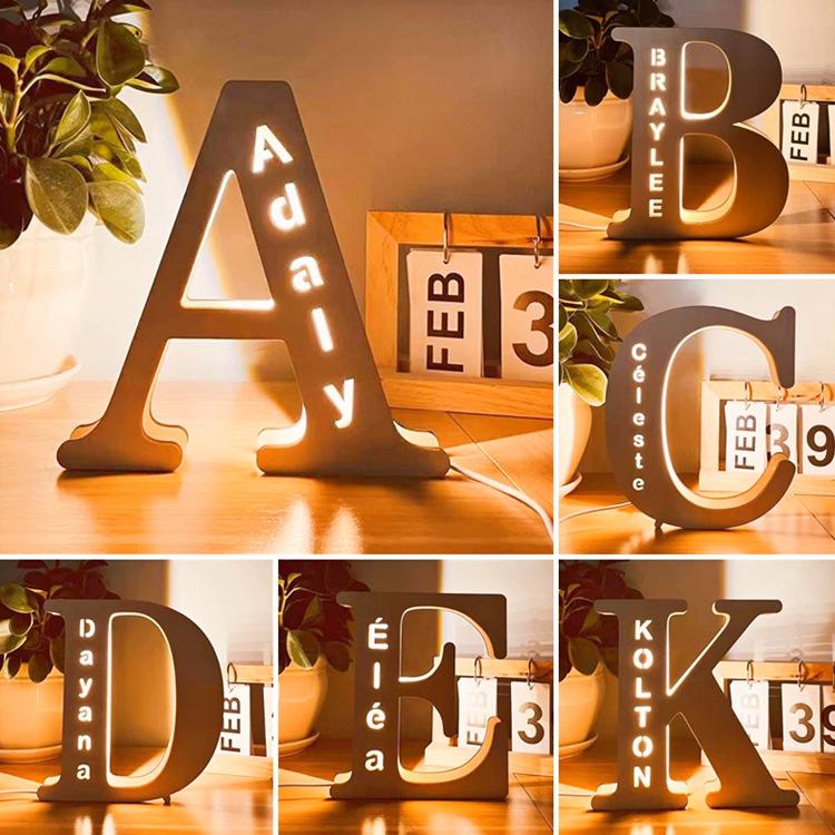 Custom Wooden LED Letter Lights, Personalized Name Night Light, Engraved Wood Wall Decor Lamp for Home & Gifts