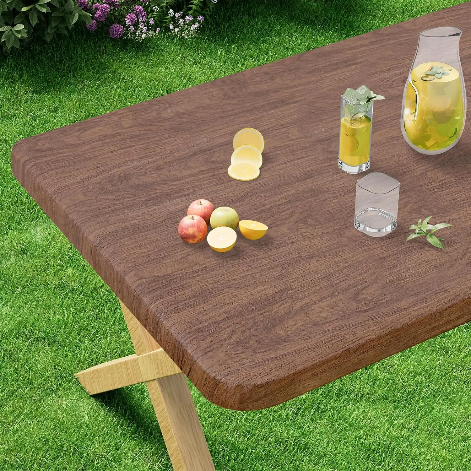 outdoor sports Rectangle Vil Tablecloth, Fitted Table Cover, Waterproof, Elastic Edge, Plastic Table Cloth Fit 6 Foot Folding Tables for Picnic, Indoor and Outdoor (Oak Wooden Grain, 30 x 72 inch)