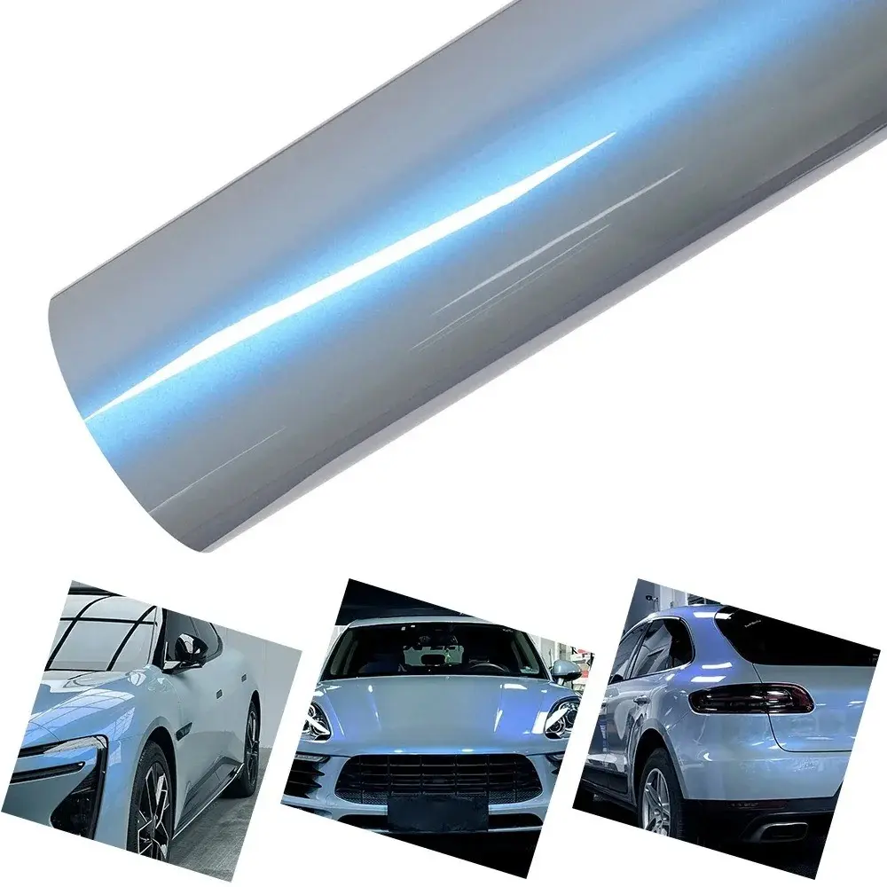 Premium PET Glossy Magic Dreamy Candy Vinyl Wrap Film Color Change Chameleon Grey to Blue Car Wrapping Decal Self Adhesive