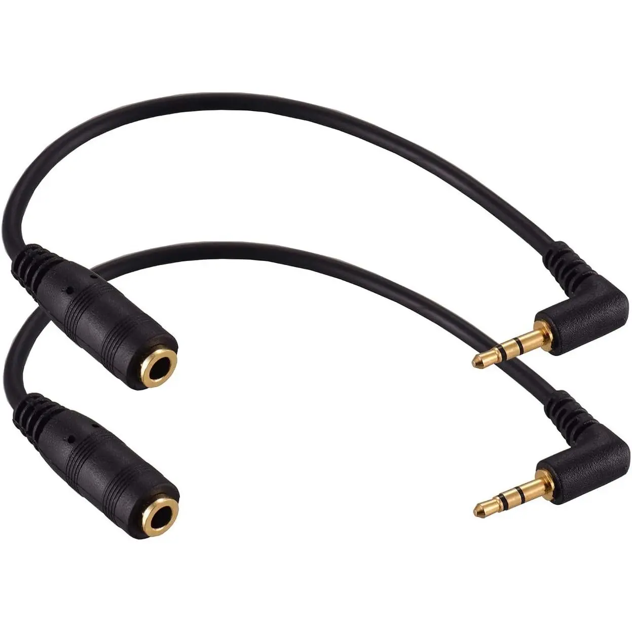 2 Pack Gold Plated 2.5mm Male to 1/8 inch 3.5mm Female Stereo Audio Jack Adapter Cable 90 Degree Right Angle Connector 6 inch Cord for Radios,Headphones,Recorder,Camera