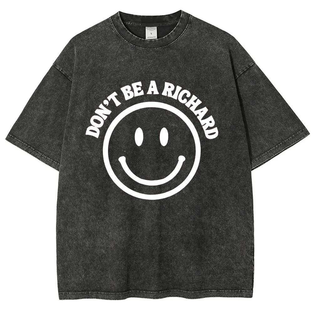 Vintage Acid Wash Oversized T Shirt Funny Sarcastic Curved Letter Smile Face Graphic Tee Retro Washed Black Humor Quote Casual Unisex Streetwear Short Sleeve Tops