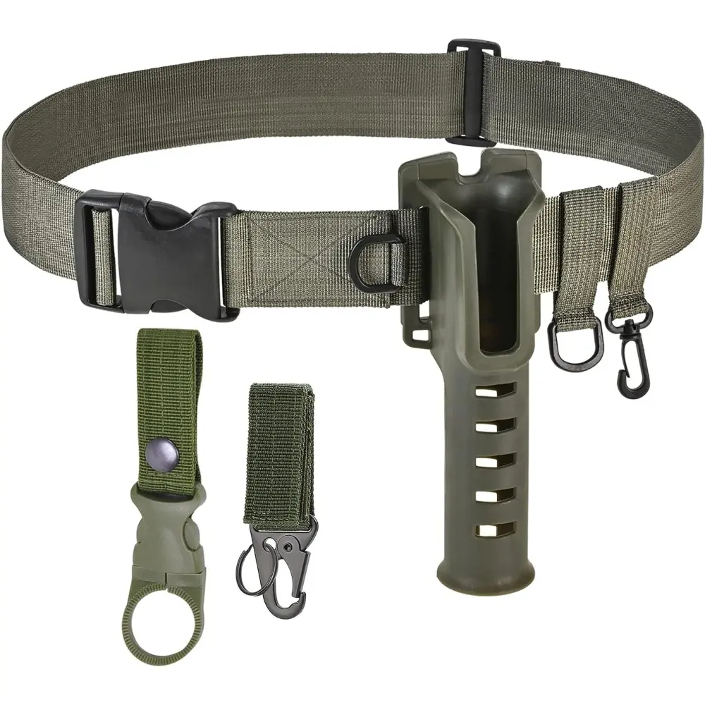 Unisex Adjustable Fishing Wading Belt with Quick Release, Pole Fish Holders, Eagle Clip, Swivel Hook, Water Bottle Ring, Max 53.1" Long - Youth 1-Size-Fits-All Accessory for Fly, Surf Casting (Black), Accessories, Rod Holder, Waist Holster Fish Holders