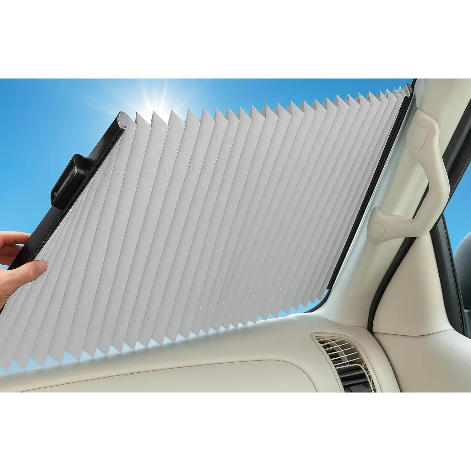 23" Retractable Windshield Sunshade for Sedans, SUVs &  - Accordion  Sun Shade, Blocks UV Rays, Reduces Interior Heat, Easy Install Retractable Windshield Cover