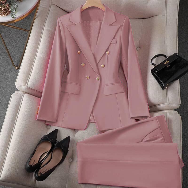 Vintage Blazer Slim Fit Fashion 2025 Women Korean Style Casual Design Sense Top and Trousers Set233