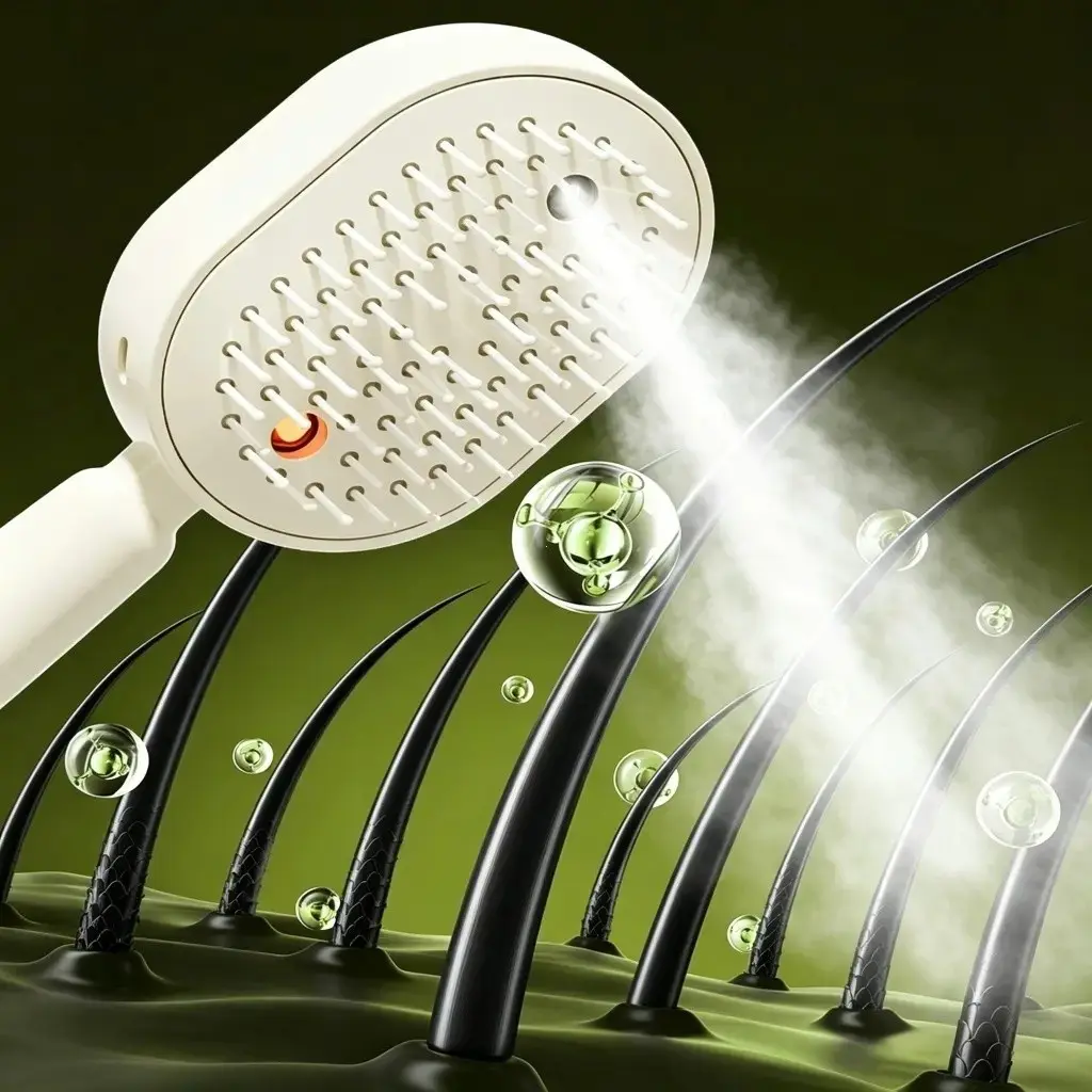 Self-Cleaning Electric Massage Brush with Essential Oil Mist, Tangle Free & Anti-Static Detangling Tool for Frizz Control, ABS Plastic, Conditioning, Acrylonitrile Butadiene Styrene (Abs)