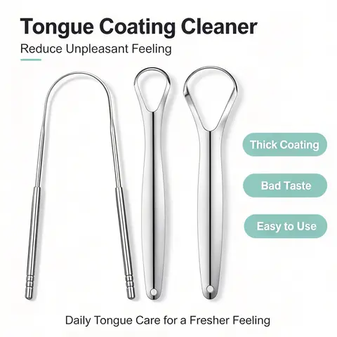 Stainless Steel Tongue Scraper Set of 3, Tongue Cleaning Kit, Reusable Tongue Cleaner to Remove Tongue Coating, Gentle Oral Care Tool for Daily Home Mouth Cleaning