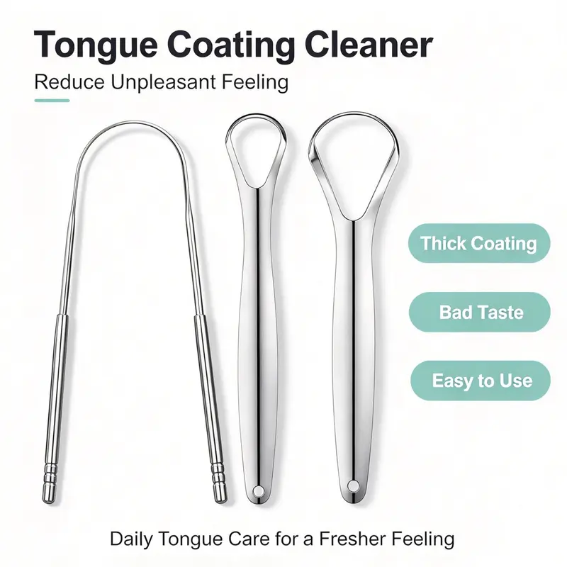 Stainless Steel Tongue Scraper Set of 3, Tongue Cleaning Kit, Reusable Tongue Cleaner to Remove Tongue Coating, Gentle Oral Care Tool for Daily Home Mouth Cleaning