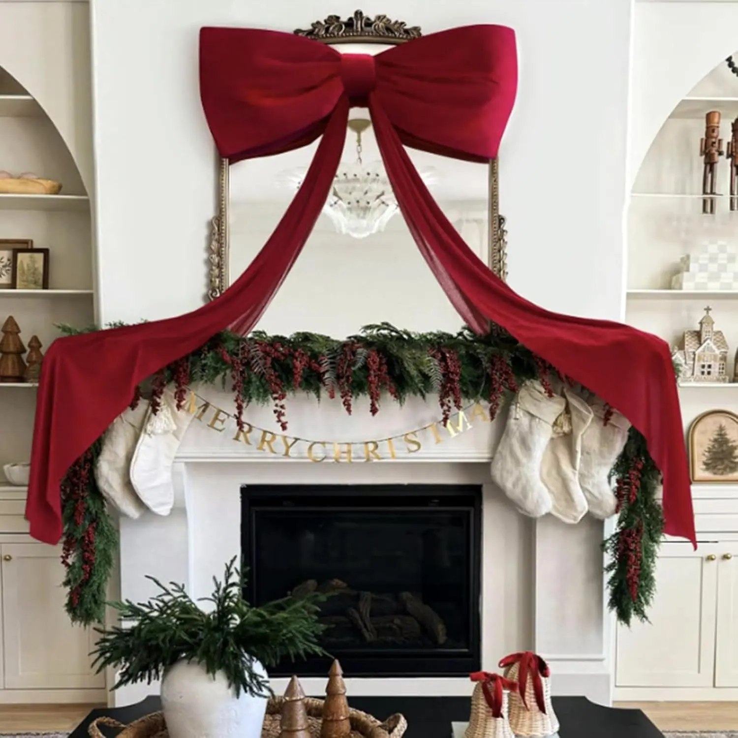Giant Red Christmas Tree Topper Bow - Large Velvet Luxurious Bow for Tree Decor, Window, Mantle - Elegant Holiday Decoration for Xmas, Valentines Day Party, Wedding & for home - Big Bow for Tree Topper