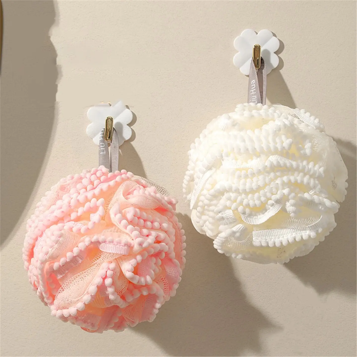 4-Pack Bath Bombs, Soft Shower Sponges, Globose Luffa Balls, Gentle Cleansing Luffa Pads, Bathroom Accessories for Soap Use