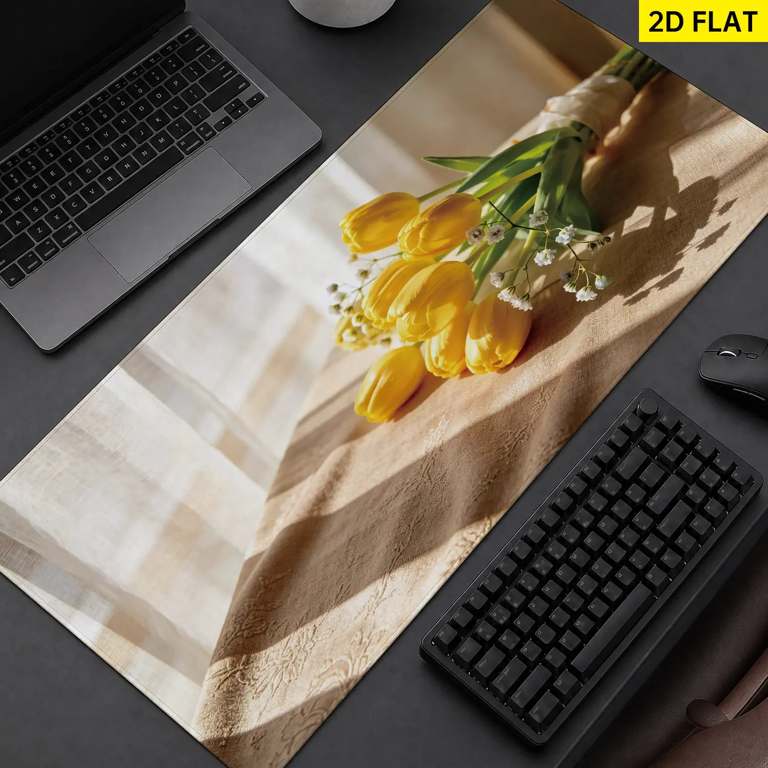 Extra Large yellow tulip flower bouquet Mouse Pad,Non Slip Rubber Pad,Desktop Decoration Drotection Pad,Washable,Lock Edge Multi Size,Premium Multipurpose Mousepad For Home,Office,Gift for Family and Friends