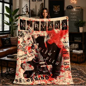 Soft Nirvana Retro Punk Rock Guitar Print Flannel Blanket, Warm and Comfortable, Ideal Gift for Home and Travel, Cozy Throw Blanket