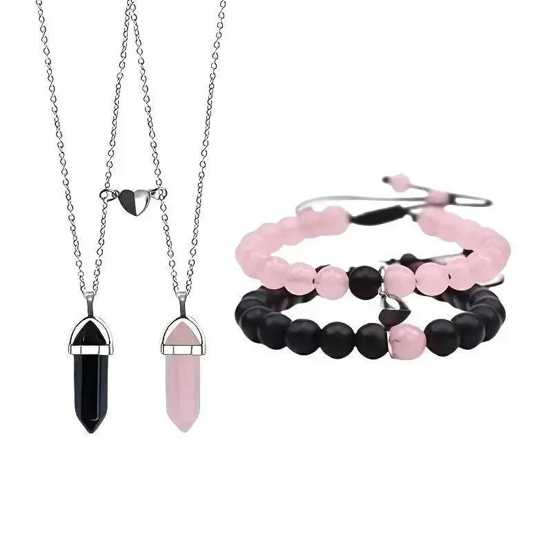 4pcs Couple Friendship Bracelets, Rising Magnetic Sun Moon Synthetic Jade Stone Beaded Bracelet Set, Meaningful Matching Jewelry for Partners, Besties & Long‑Distance Bonds, Fashion Daily Accessory