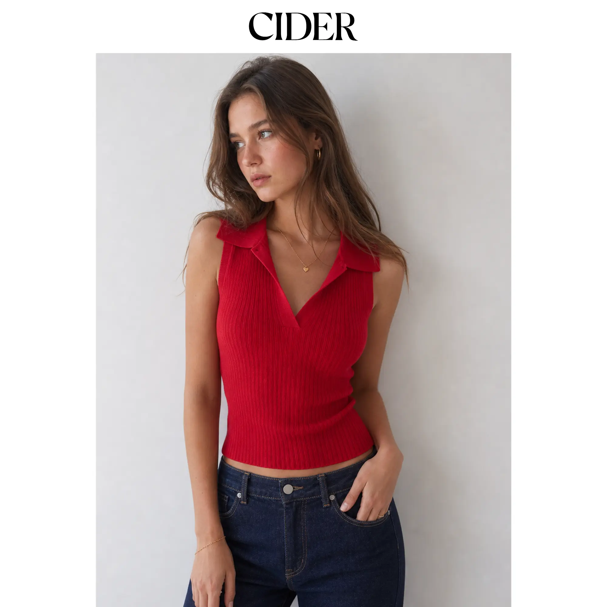 Cider Knit Textured Polo Neck Vest