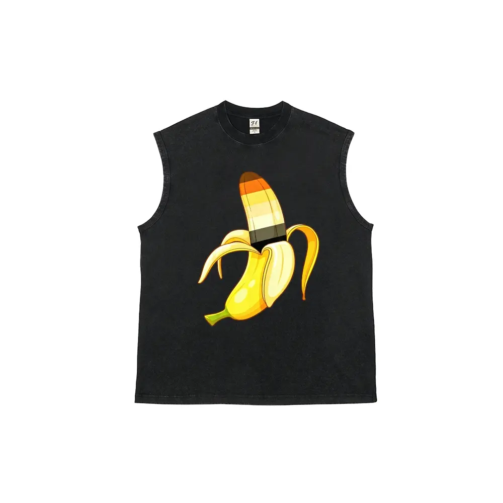 Men's Vintage Acid Wash Muscle Tank, Gay Bear Pride Banana Fruit Graphic, Distressed Cotton Alternative Sleeveless Vest for Pride Festivals & Workouts