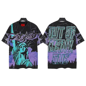 Godspeed Vintage Washed Black Statue of Liberty Graphic Tee – Men’s Hip Hop Streetwear T Shirt, Retro Distressed Pure Cotton Loose Oversized Short Sleeve, Summer Daily Casual Top, 4th of July Urban Fashion