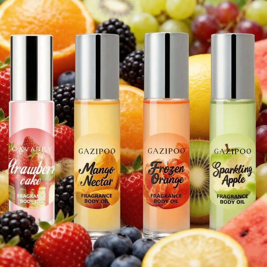 10ML Fruit Scented Rollerballs X4, Strawberry, Mango, Apple, Different Fragrances, Mood Enhancing Scents, Concentrated Perfume Oil