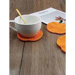 1PC Hand Crocheted Orange Pumpkin Coaster – Wool, Heat Resistant. Perfect for Halloween, Fall & Thanksgiving Decor. Great Gift for Mom, Friends & Family.