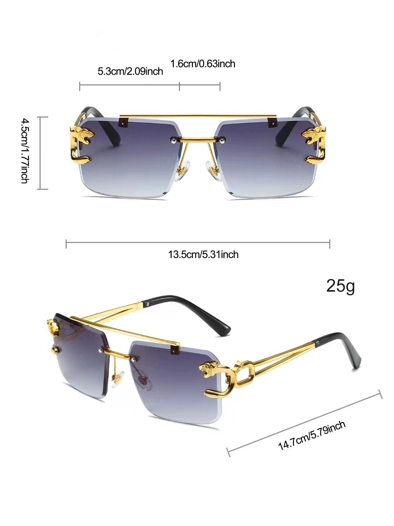 Luxury Square Gold Frame Fashion Sun Glasses Metal Leopard Rimless Sunglasses Double Bridges Gradient Ocean Film Shades UV400 Trendy Casual Sunglasses