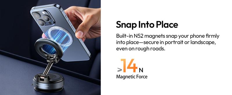 ULANZI SK-25 Car Phone Holder for Magsafe, Vacuum Suction Cup Magnetic Phone Mount, 360° Adjustable Phone MagMount for Car/Ceramic Tile/Gym/Mirror, Load up to 1kg, Magnetic Force ≥14N（Black）