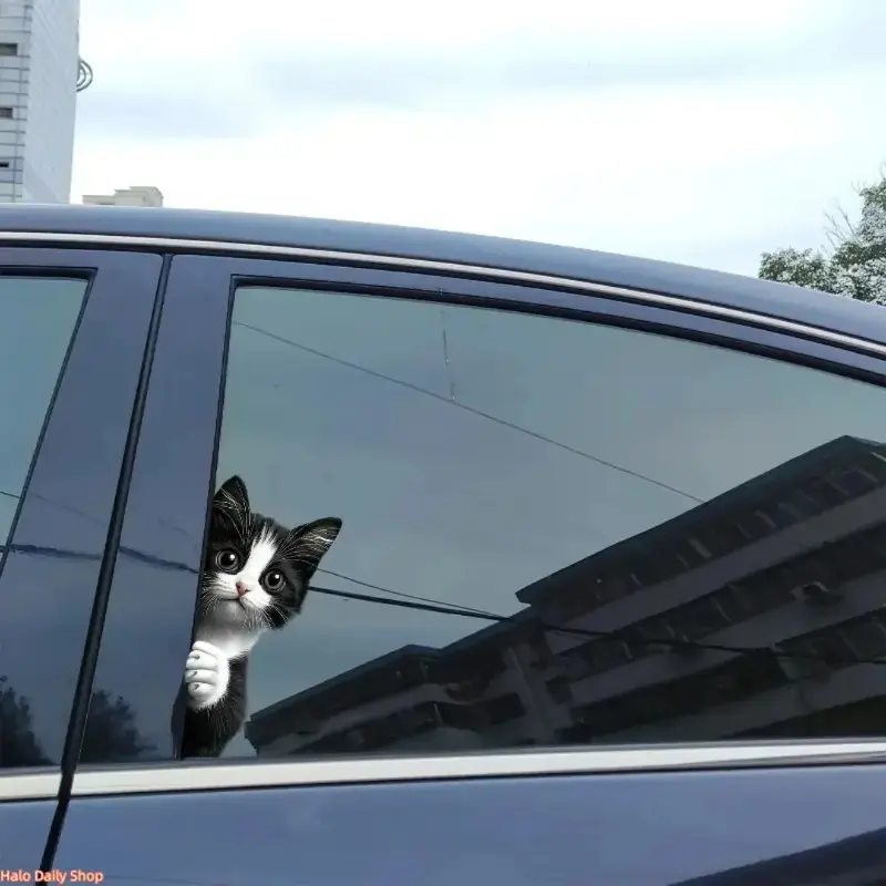 Cute Cartoon Peeking Cat Vinyl Decal, Waterproof Removable Sticker for Car Windows Laptops Doors, Animal Decorative Accessory