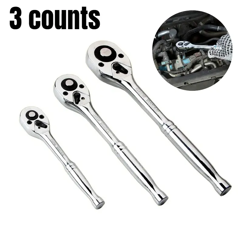3-Piece Quick Release Auto Repair Tool Set, Industrial Ratchet Wrench Handle, Bidirectional Socket Wrench, Narrow Space Friendly, Tire & Mechanical Repair, Ratcheting Wrench Set, Ratchet Socket Kit