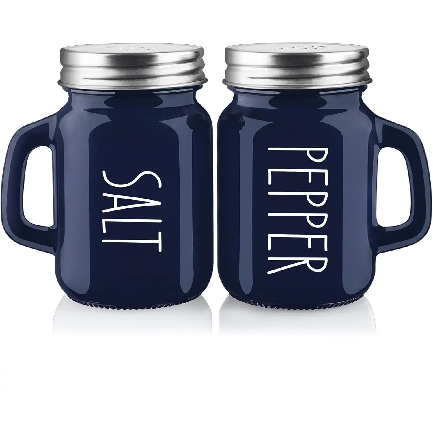 Navy Blue Salt and Pepper Shaker Set, 4-ounce modern glass shakers with stainless steel lids, suitable for home, restaurant, and wedding kitchen accessories