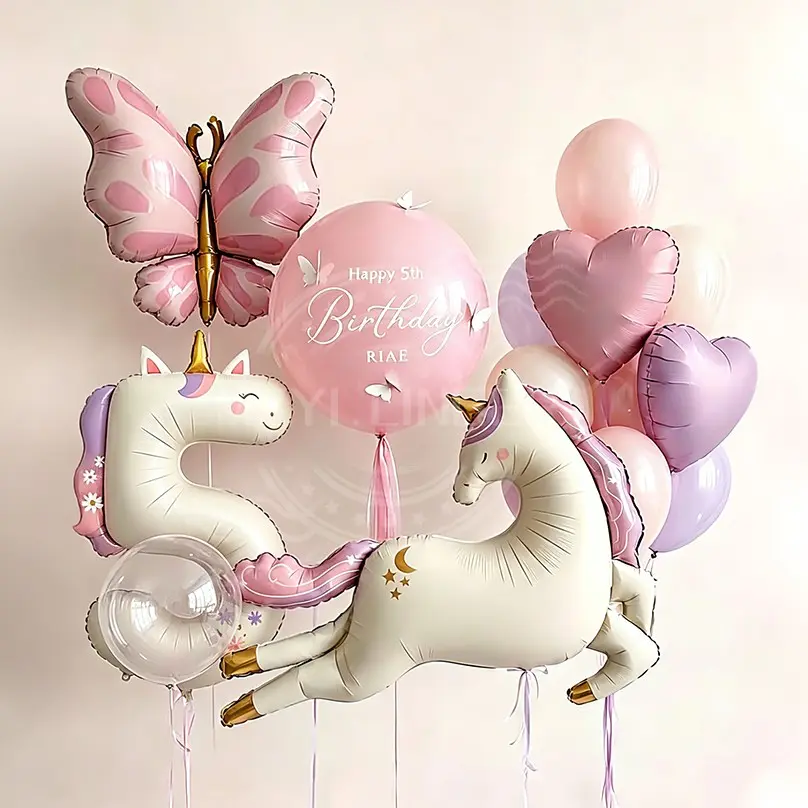 Cute Unicorn Number Balloons Set with Butterfly Balloons for Girl's Birthday Party Decorations, Kids Party Supplies, Celebrate in Style