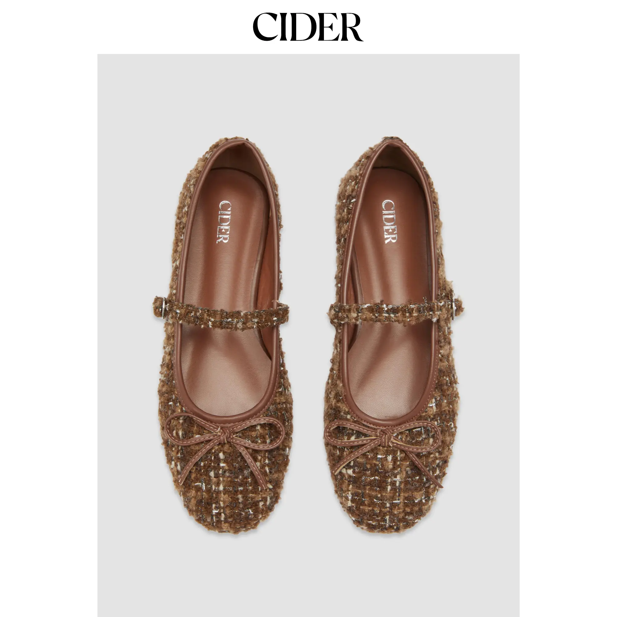 Cider [2 colors, size 6-11] BOWKNOT TWEED MARY JANE FLATS