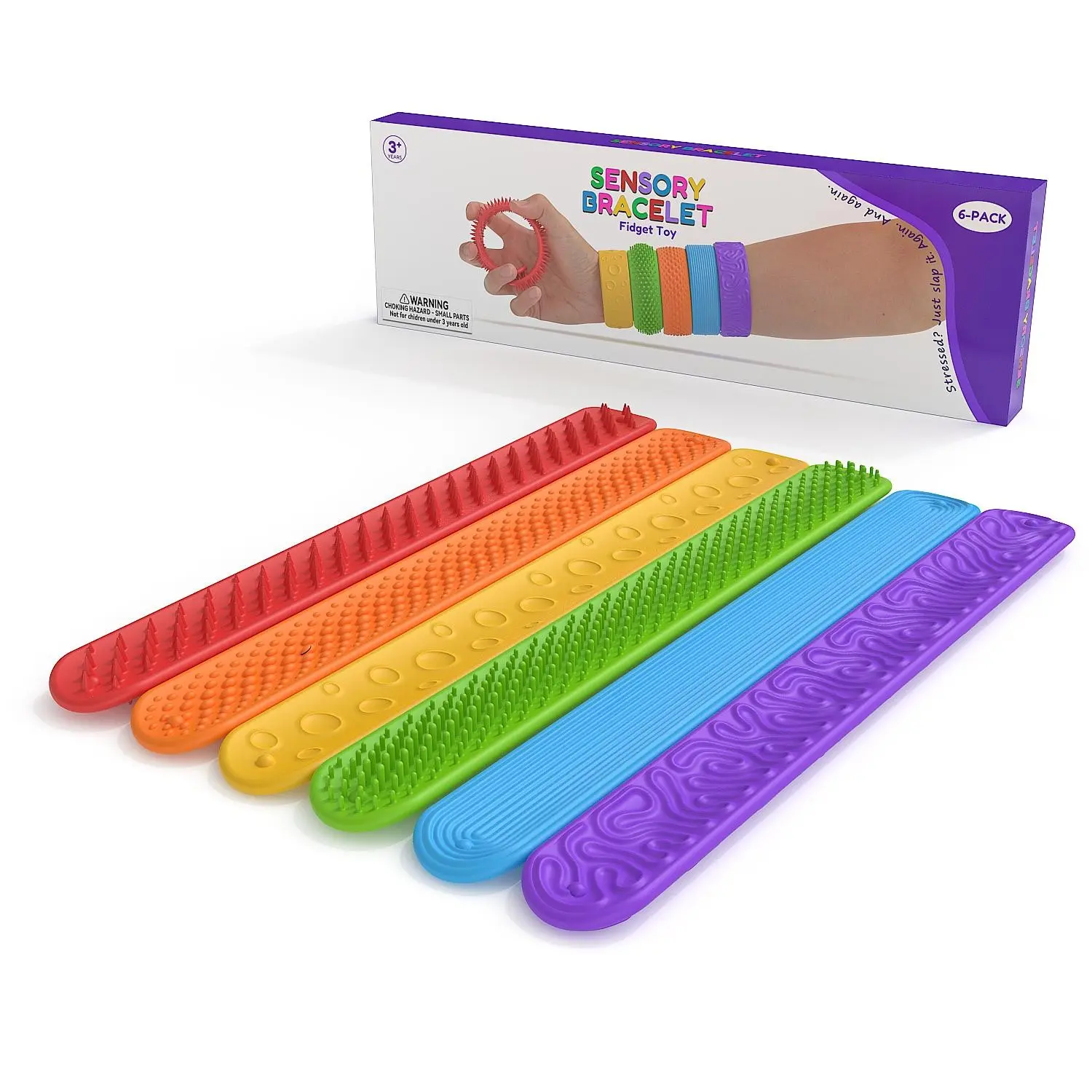 Textured Silicone Sensory Slap Bracelet Fidget Toy for Kids,6PCS Fidget Toys Snap Bracelets for Stress Anxiety Autistic ADHD,Calm Down Classroom Travel Students Prizes Toys, Stocking Stuffers for Teens Boys Girls