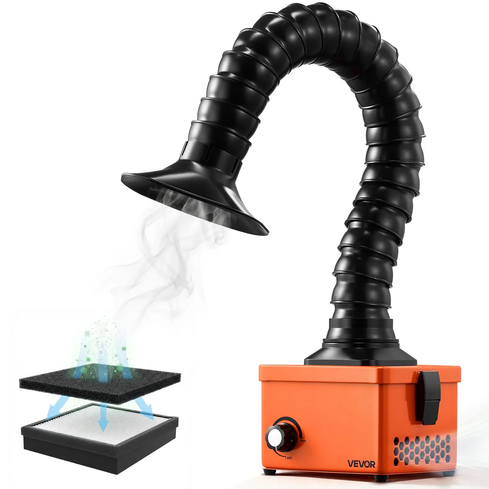 VEVOR Brushless Solder Fume Extractor, 40W Compact Desktop Unit with 2-Stage Filters, Adjustable Airflow & 80 m/h Strong Suction for Soldering DIY Welding