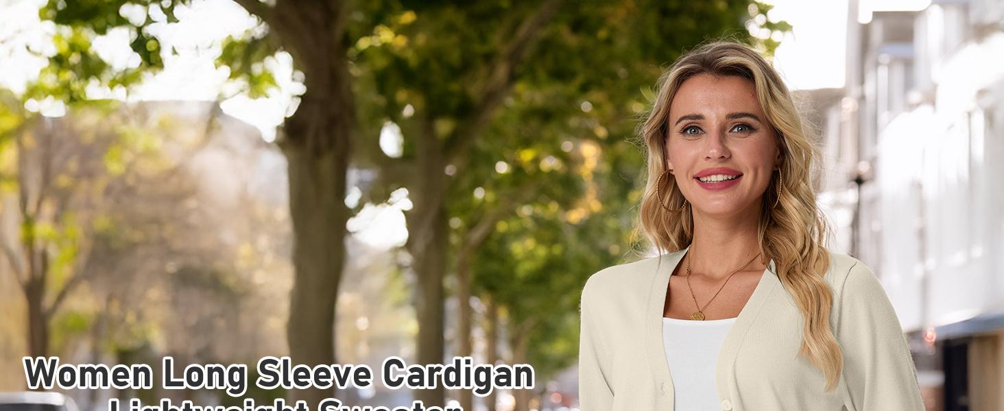 GRECERELLE 2026 Womens Lightweight Open Front Long Sleeve Casual Button Down V-Neck Cardigan Sweater (S-2XL)