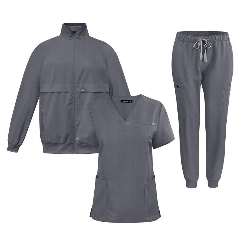 Scrub Jackets Long Sleeve Medical Scrub Jackets for Women Zip Front Three-Piece Set