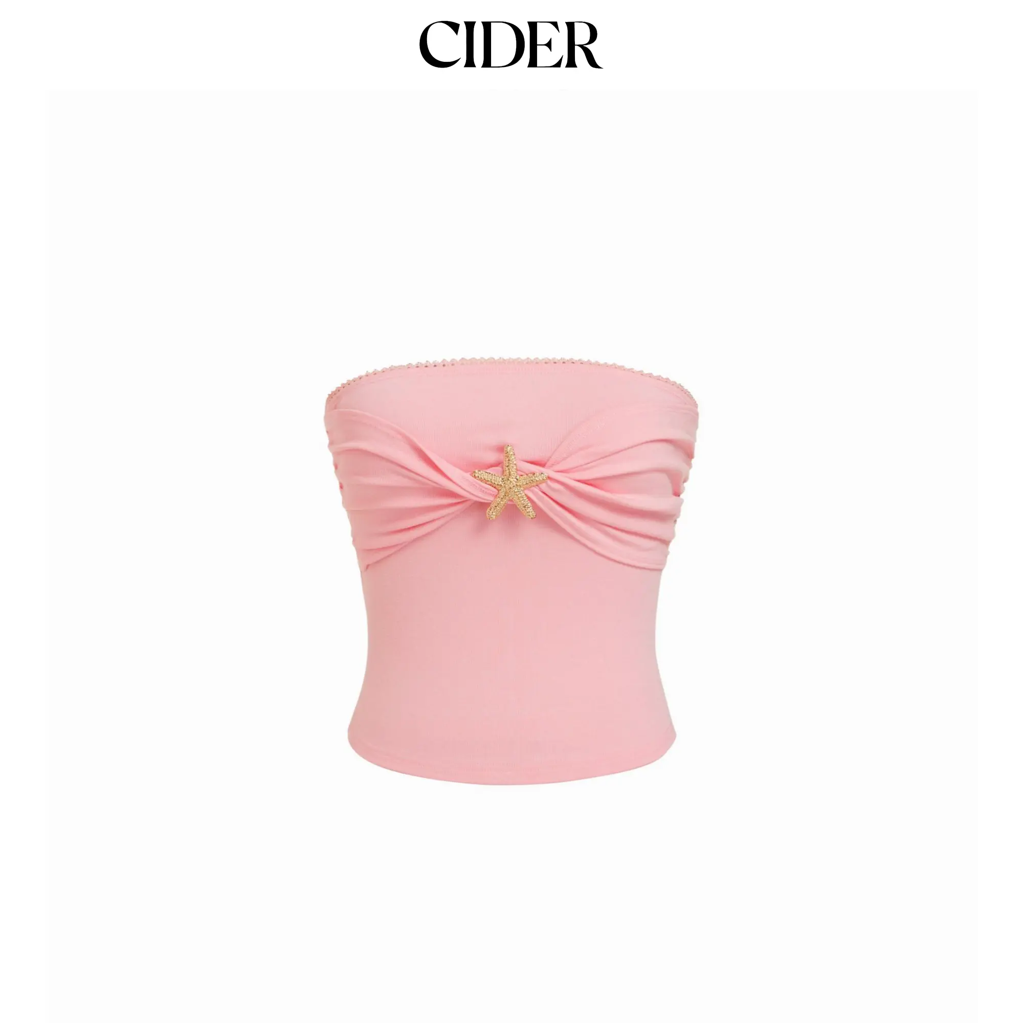 Cider Strapless Ruched Lace Trim Starfish Metal Detail Bandeau Top