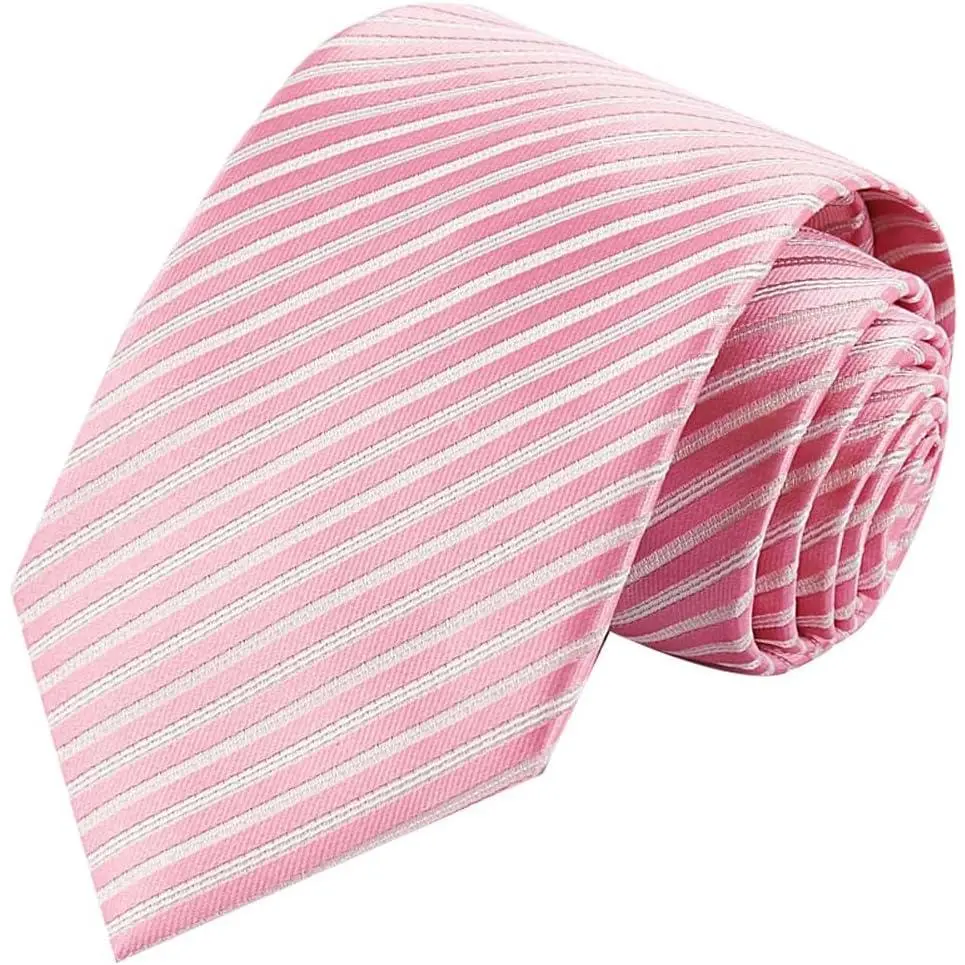 Pink Striped Mens Necktie, 3.35in/ 8.5cm Casual Polyester Ties, Mens Jacquard Classic Check Necktie for Graduation Business Party