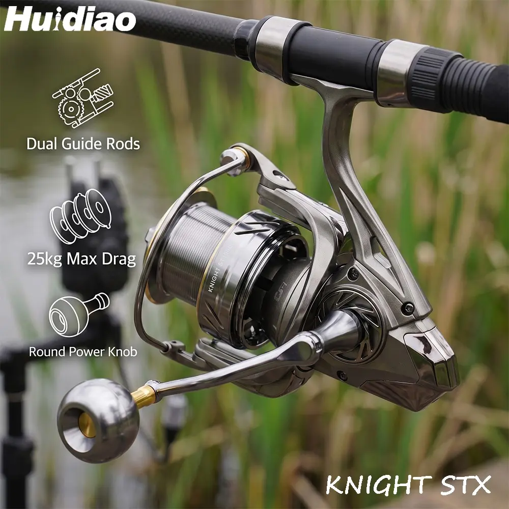 Huidiao Knight ST Long Cast Spinning Reel 8000-14000 Series Heavy-Duty Fishing Reel 25KG Max Drag 4.8:1 CNC Metal Spool With Round Power Knob for Carp Catfish & Saltwater Fishing Saltwater Ready Reel