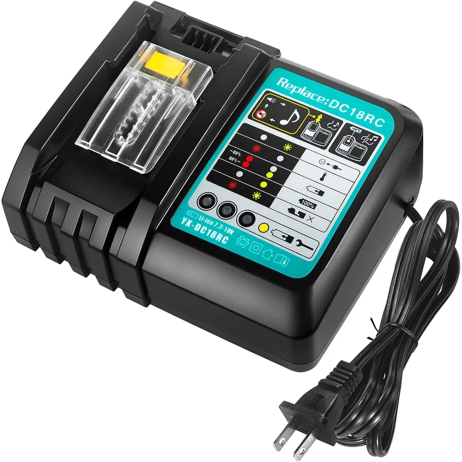 18V 3.0A High Efficiency Li-Ion Rapid Charger, OEM Compatible Lithium Charging Accessory for Makita BL1840, BL1815, DC18RC, BL1830 with Overcharge Safe Protection, Manual