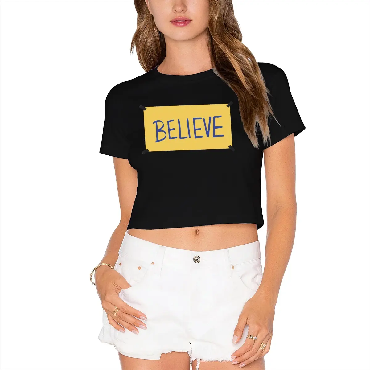 Believe Sign Crop Top | Ted Lasso Inspired Women’s Short Sleeve Cropped T‑Shirt