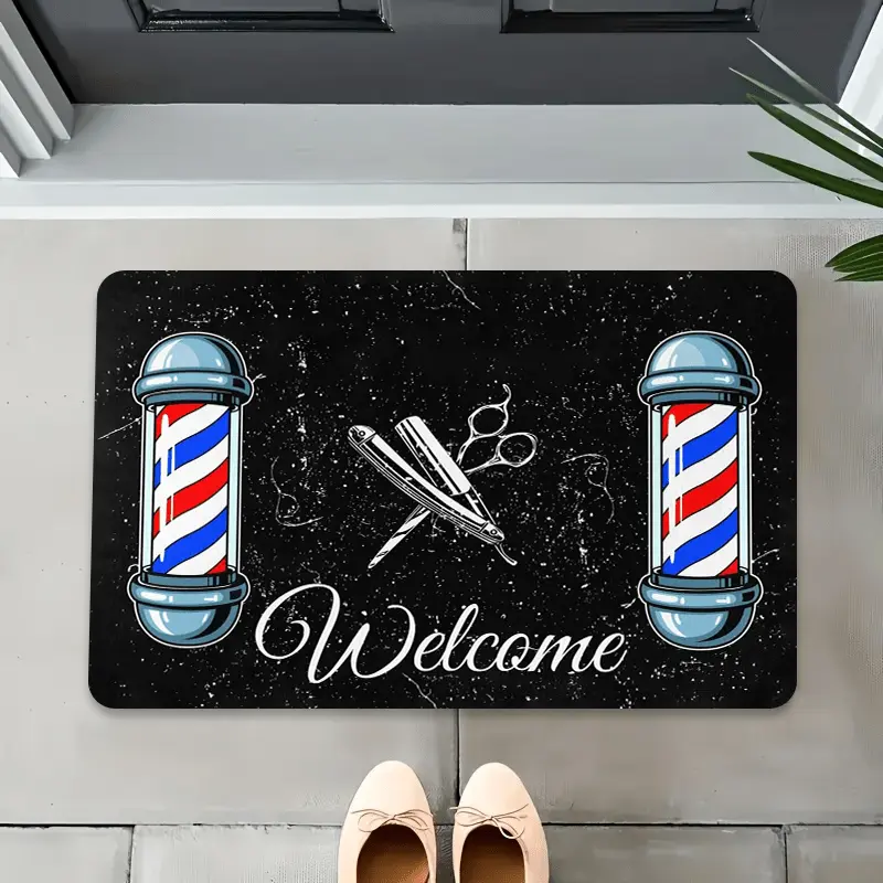 Vintage Flannel-Polyester Barber Shop Entrance Mat (1 Piece, 2D Printed Pattern) - American Salon, Men’s Exclusive Space Decorative Rug