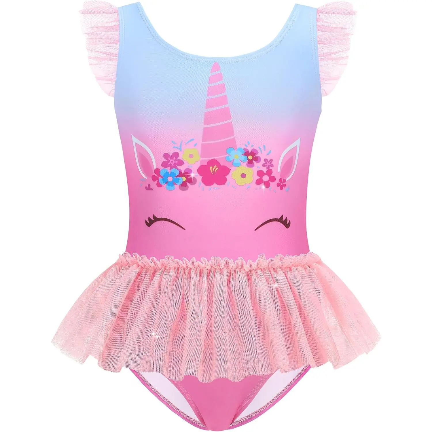 Girls One Piece Swimsuit Cute Princess Bathing Suits Beach Swimwears| Little Girls Colorful One Piece Swimsuits with Tutu Design, Beach Pool Swimwears, 2-10 Years