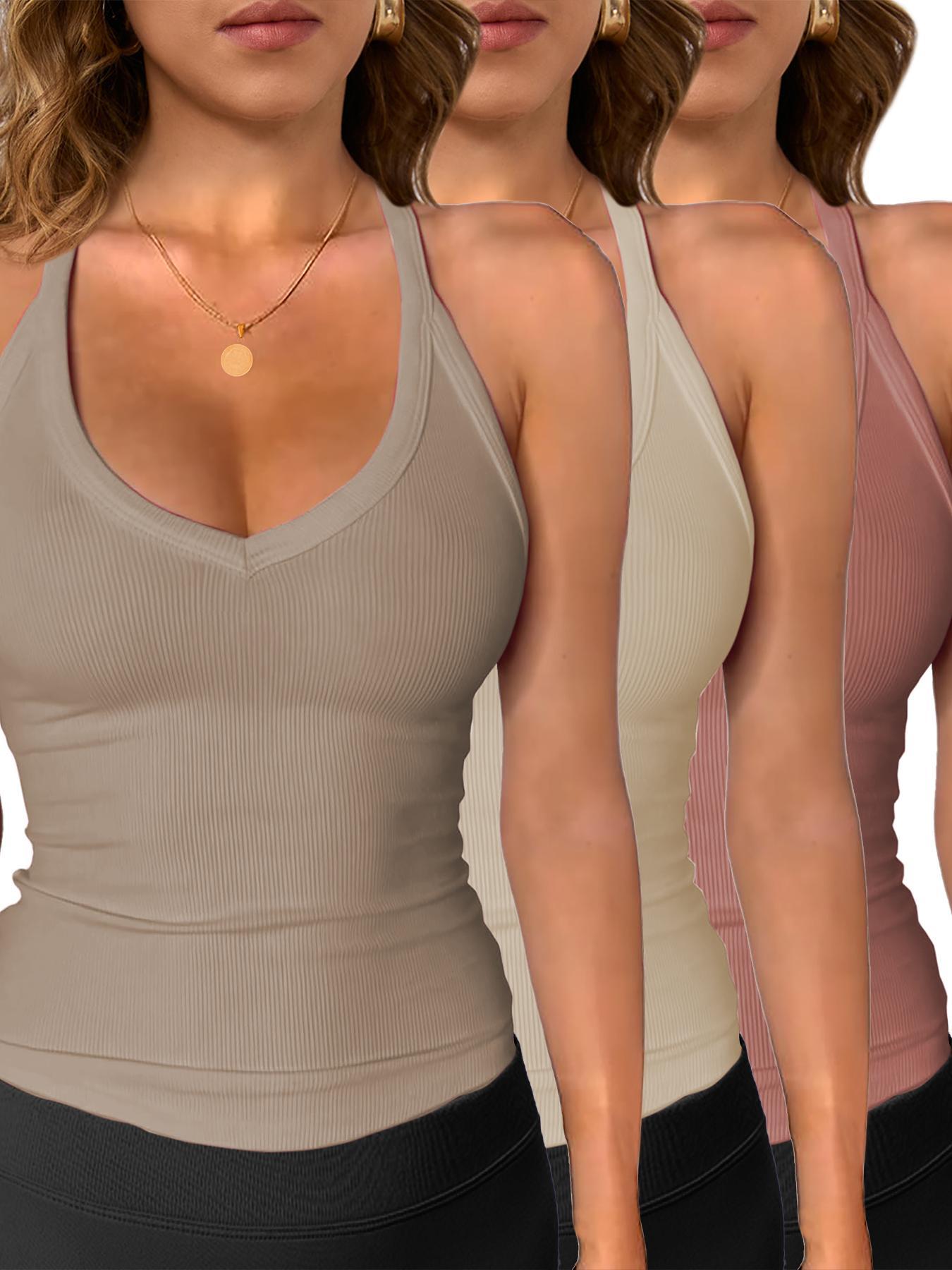 Women's Solid V Neck Ribbed Tank Top, Casual Comfy Cami, Casual Sleeveless Top for Daily Wear, Ladies Clothes for All Seasons