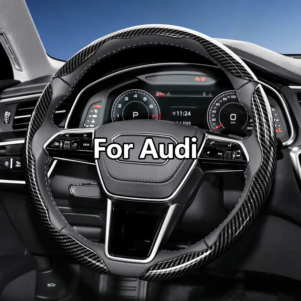 For Audi, Steering Wheel Accessories, Segmented Carbon Fiber Steering Wheel Cover Non-Slip Comfortable Grip 2-Piece/3-Piece Set Quick-Install Design All-Season Compatibility For Q5/Q3/A4/A6/Q7/Q8/e-tron/A3/A5/A7 Black Blue Silver