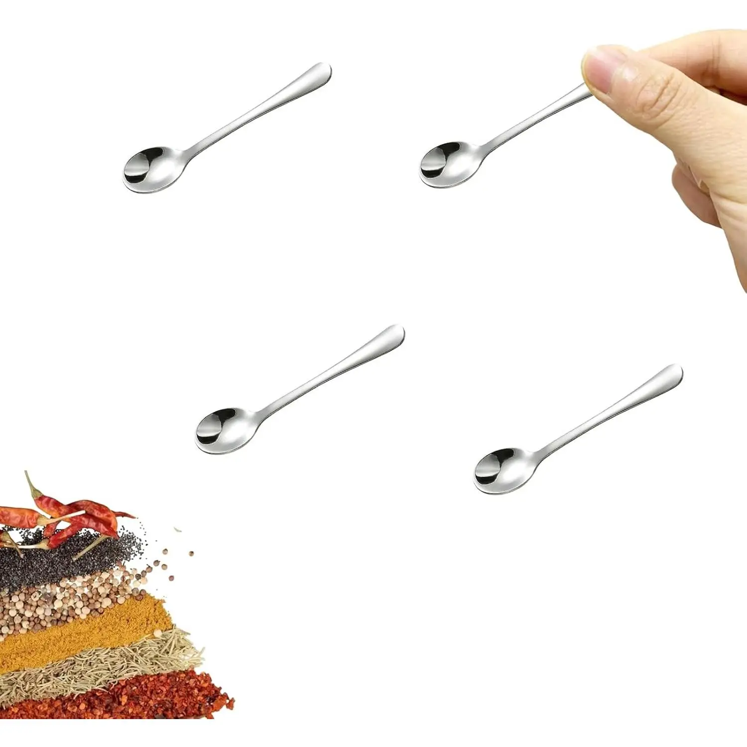 4 PCS Tiny Stainless Steel Spoons for Spices Jars, Mini Size 2.87", Cute Small Stainless Steel Condiment Spoons for Spices, Salt, Sugar, Pepper, Honey (4 PCS, 2.87", Silver)