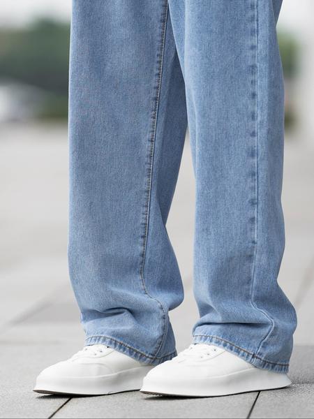 Men's Solid Color Wide Leg Jeans, Loose Casual Comfy Denim Trousers for Daily Wear, Fashion Men's Bottoms for All Seasons