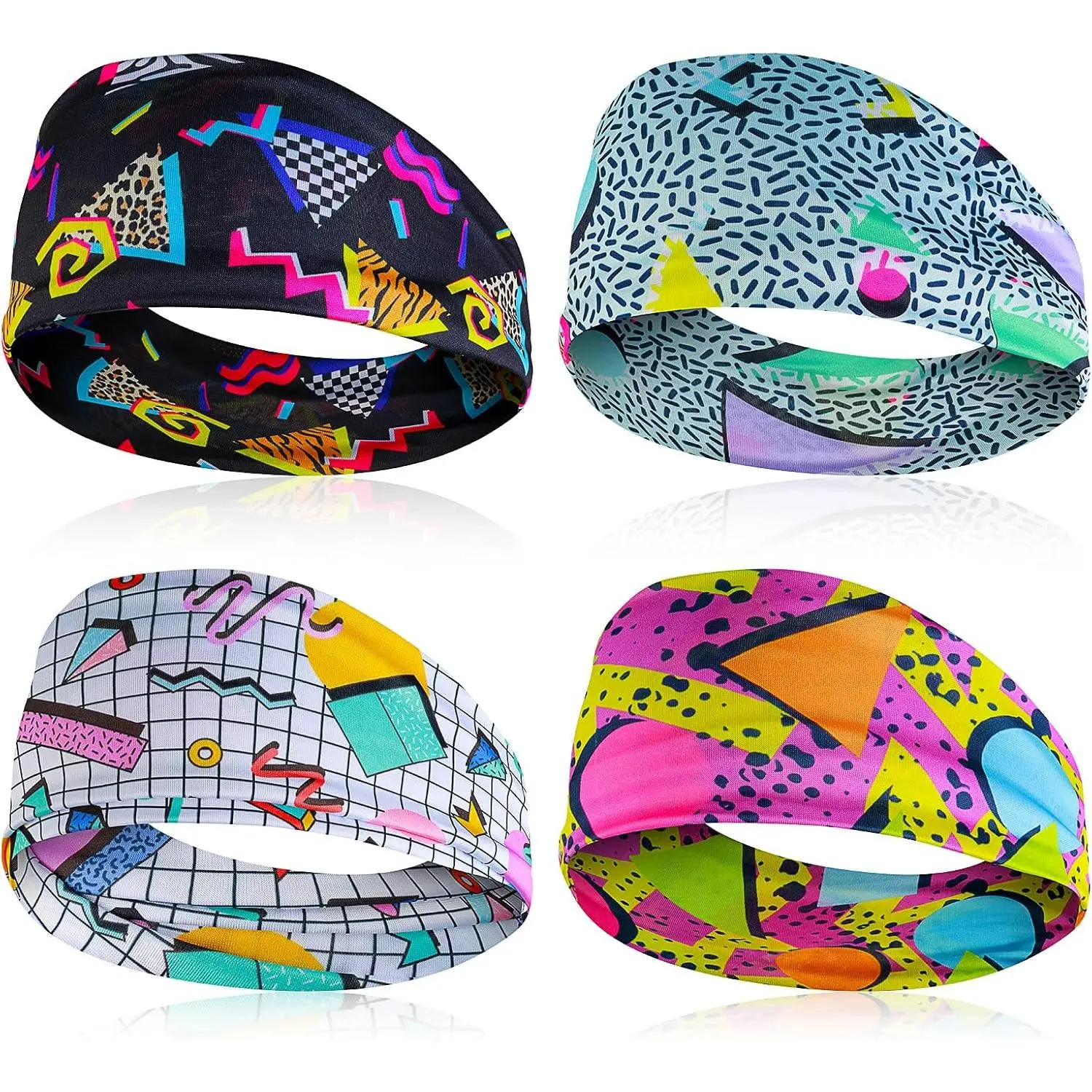 Outdoor sports 4Pcs Retro Print Head Wraps Head Scarfs 80s Neon Bandana Headband Yoga Sport Hairbands Party Hair Accessories for Women Men