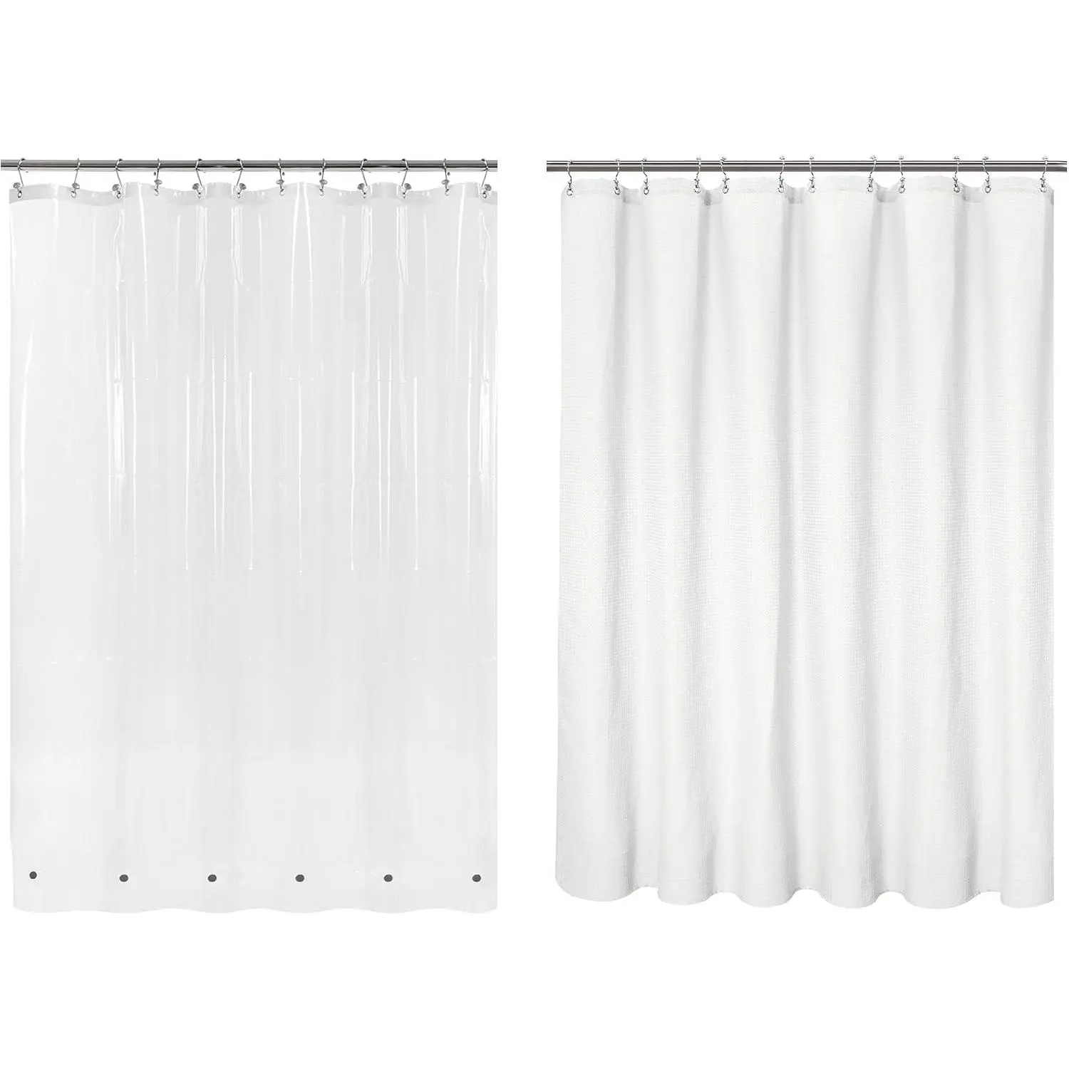 Waffle Weave Fabric Shower Curtain & PEVA Clear Liner Set